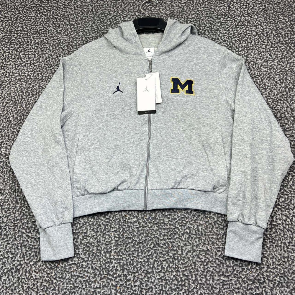 Air Jordan Michigan Wolverines Hoodie Women Medium Gray Full Zip Long Sleeve New